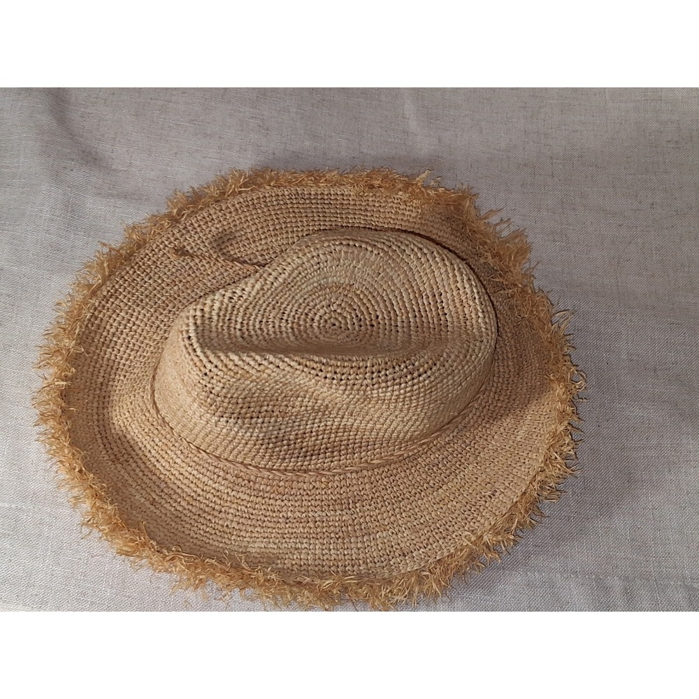 Sophia Collection LA Womens 100% Raffia Straw Frayed Fringe Fedora Sun Hat Tan - Picture 5 of 5